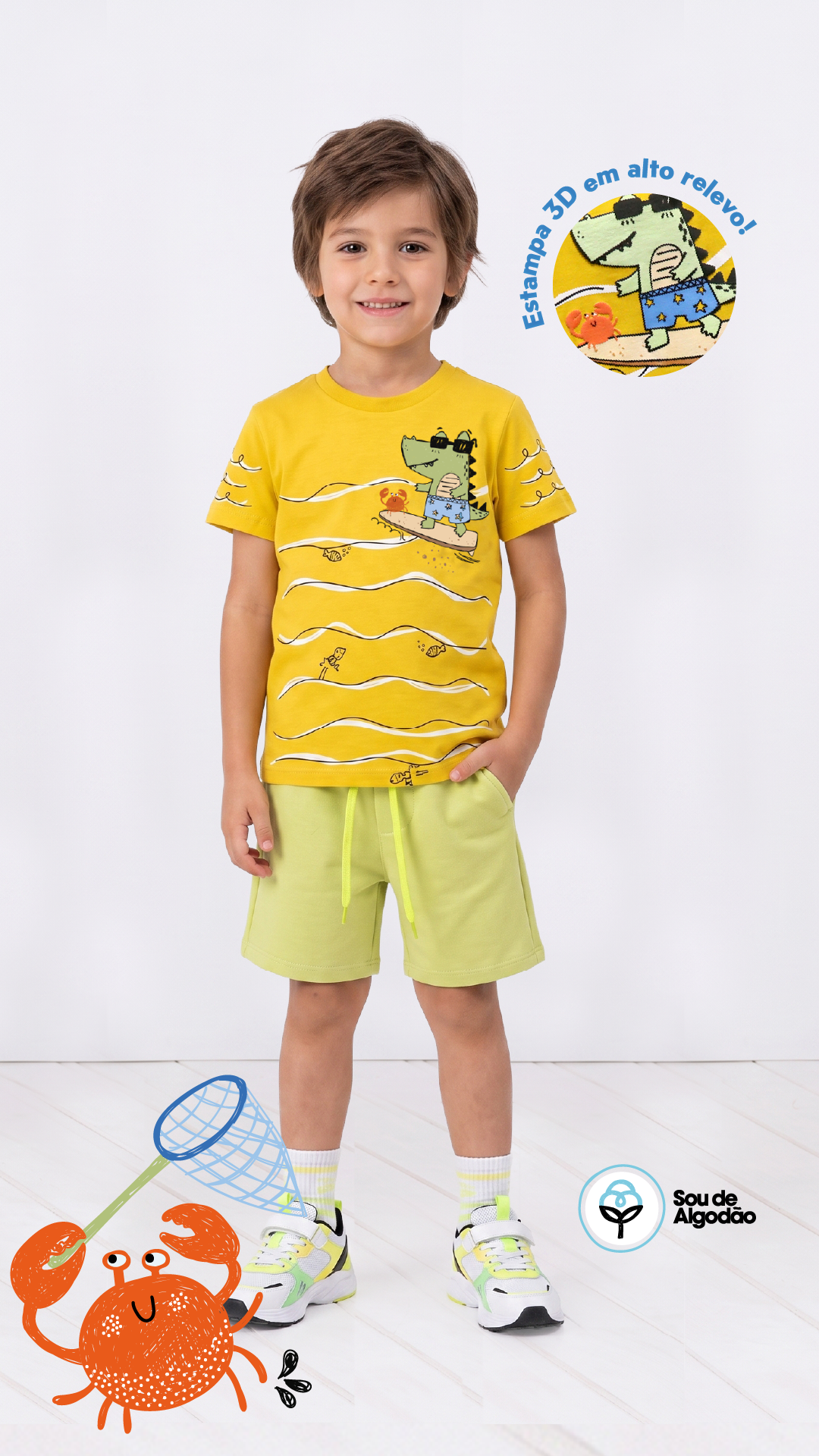 Camiseta Infantil Jacaré Surfista | Banho de Chuva