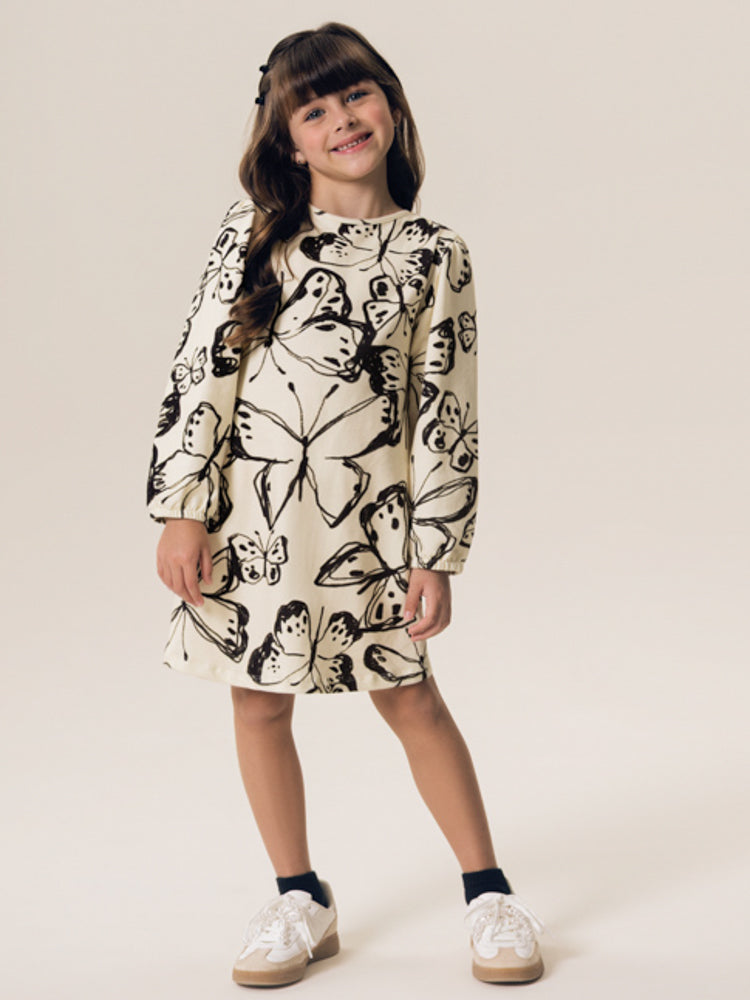 Vestido Infantil Borboletas Manga Longa | Banho de Chuva