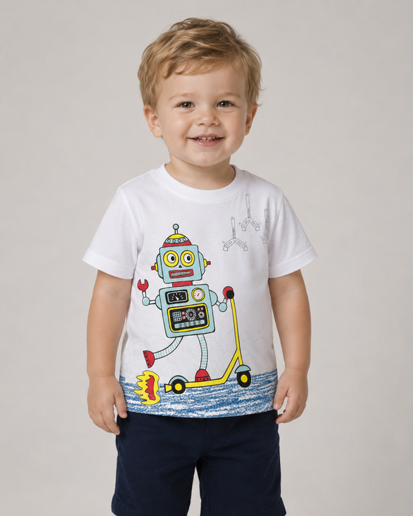 Camiseta Infantil Robô Algodão 100% | Banho de Chuva