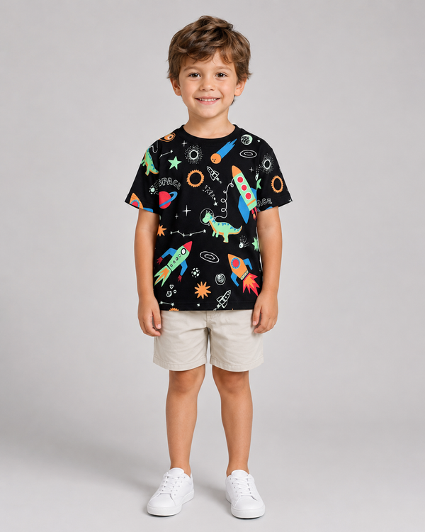 Camiseta Infantil Espaço Brilha no Escuro | Banho de Chuva