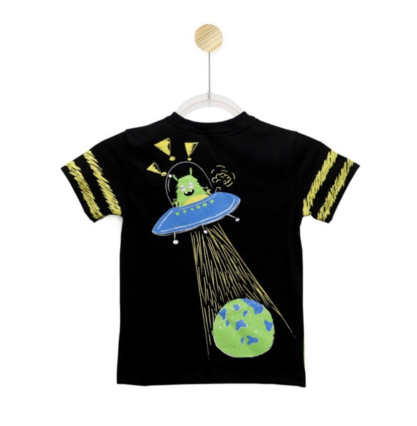 Camiseta Infantil Monstros no Espaço Preta | Banho de Chuva
